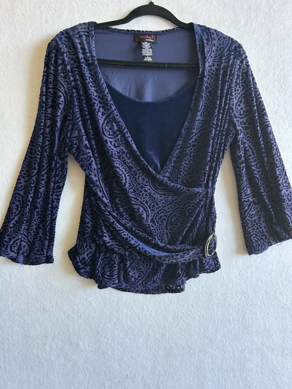 Vintage Y2K Clothing Co by Notations Purple Burnout Velvet Paisley Faux Wrap